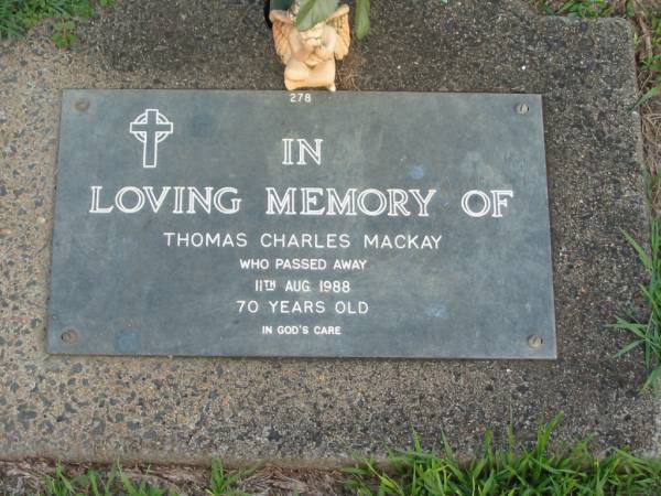 Thomas Charles MACKAY,  | died 11 Aug 1988 aged 70 years;  | Lawnton cemetery, Pine Rivers Shire  | 