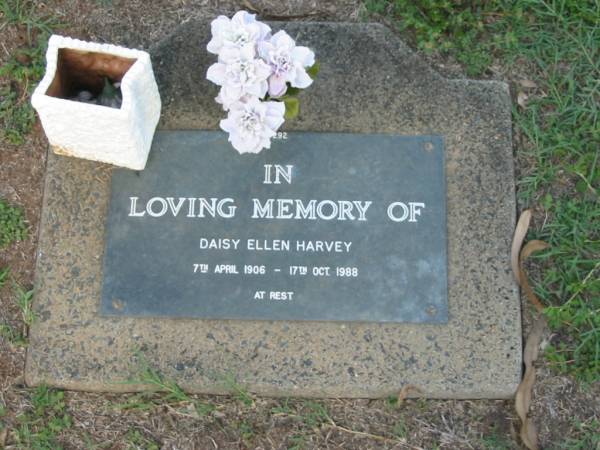 Daisy Ellen HARVEY,  | 7 April 1906 - 17 Oct 1988;  | Lawnton cemetery, Pine Rivers Shire  | 