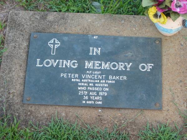 Peter Vincent BAKER,  | died 25 Aug 1979 aged 36 years;  | Lawnton cemetery, Pine Rivers Shire  | 