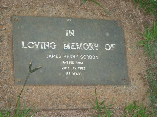 James Henry GORDON,  | died 20 Jan 1983 aged 83 years;  | Lawnton cemetery, Pine Rivers Shire  | 