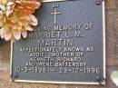 Harriet L,M. (Addie) MARTIN, mother of Kenneth, Richard & Irene Battersby, 10-3-1898 - 29-12-1996; Lawnton cemetery, Pine Rivers Shire 