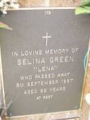 Selina (Lena) GREEN, died 5 Sept 1997 aged 82 years; Lawnton cemetery, Pine Rivers Shire 