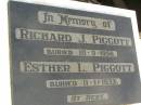 
Richard J. PIGGOTT,
buried 10-9-1956;
Esther L. PIGGOTT,
buried 11-1-1933;
Lawnton cemetery, Pine Rivers Shire
