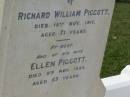 Richard William PIGGOTT, died 15 Nov 1917 aged 71 years; Ellen PIGGOTT, wife, died 8 Nov 1929 aged 69 years; Lawnton cemetery, Pine Rivers Shire 