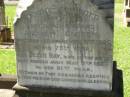 
Crichton,
youngest son of A. & J. GORDON,
born 7 June 1894,
died France 16 April 1918;
Andrew GORDON,
husband,
died 8 May 1922 in 75th year;
Jessie Hay,
wife,
died 11 May 1932 in 81st year;
Melville GORDON,
died 23 Jan 1893;
Mary Farquhar GORDON,
died 13 Sept 1928;
Margaret Sloss GORDON,
died 20 Nov 1944;
Lawnton cemetery, Pine Rivers Shire
