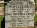 
Crichton,
youngest son of A. & J. GORDON,
born 7 June 1894,
died France 16 April 1918;
Andrew GORDON,
husband,
died 8 May 1922 in 75th year;
Jessie Hay,
wife,
died 11 May 1932 in 81st year;
Melville GORDON,
died 23 Jan 1893;
Mary Farquhar GORDON,
died 13 Sept 1928;
Margaret Sloss GORDON,
died 20 Nov 1944;
Lawnton cemetery, Pine Rivers Shire
