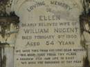 
Ellen,
wife of William NUGENT,
mother,
died 9 Feb 1900 aged 54 years;
William NUGENT,
died 16 Feb 1917 aged 70 years;
Elizabeth Ann PAGE,
mother,
died 19 June 1943;
William Frederick PAGE,
father,
died 25 April 1943;
Lawnton cemetery, Pine Rivers Shire
