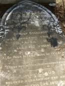 
Catherine STEENBOCK,
wife of Claus STEENBOCK,
died 5 April 1894 aged 62 years;
4 infant sons;
Claus,
husband,
died 18 April 1920 aged 80 years;
Lawnton cemetery, Pine Rivers Shire
