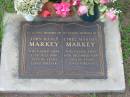 
John Hanly MARKEY,
died 12 July 1990 aged 80 years;
Ethel Martha MARKEY,
died 14 Dec 2000 aged 86 years;
Lawnton cemetery, Pine Rivers Shire
