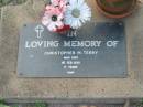 
Christopher M. TERRY,
died 1 Feb 1990 aged 17 years;
Lawnton cemetery, Pine Rivers Shire
