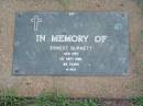 Ernest BURNETT, died 1 Sept 1986 aged 86 years; Lawnton cemetery, Pine Rivers Shire 