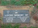 
Violet M. BROCKHURST,
died 6 Jan 1995 aged 86 years;
Richard A. BROCKHURST,
died 27 Dec 1984 aged 80 years;
Lawnton cemetery, Pine Rivers Shire

