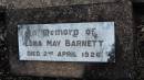 
Edna May BARNETT
d: 2 Apr 1926

Legume cemetery, Tenterfield, NSW


