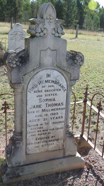 Sophia Jane THOMAS  | d: at Millmerran, 12 Aug 1903 aged 21  |   | Leyburn Cemetery  |   | 