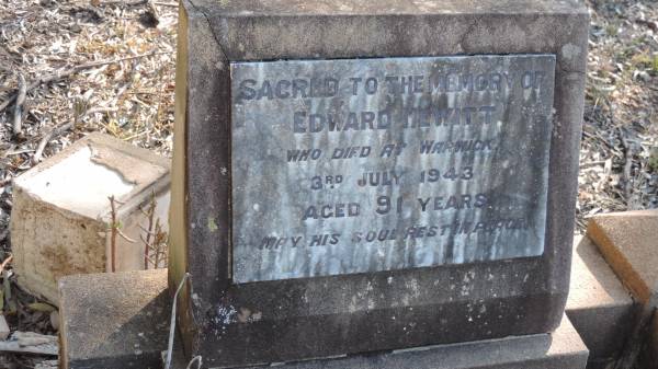 Edward HEWITT  | d: Warwick, 3 Jul 1943 aged 91  |   | Leyburn Cemetery  |   | 