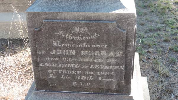 John MURRAN  | d: 30 Oct 1884, aged 30  | by lightning at Leyburn  |   | Leyburn Cemetery  |   |   | 