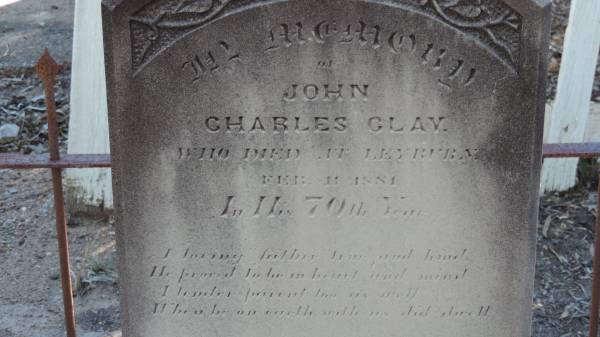 Jane CLAY  | d: 16 Apr 1886 aged 74 at Leyburn  |   | John Charles CLAY  | d: 11 Feb 1884 aged 70 at Leyburn  |   | Leyburn Cemetery  |   | 
