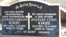 
Stanley Cyril KIRBY
b: 22 Sep 1915
d: 3 Apr 1997 aged 81

Kathleen Caroline KIRBY
b: 30 Jun 1916
d: 1 Oct 2011 aged 95

Leyburn Cemetery
