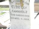 
Elsie Lily KAMMHOLZ,
born 5 March 1909 died 5 April 1924;
Lockrose Green Pastures Lutheran Cemetery, Laidley Shire
