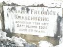 Johann Fredrich KRAHENBRING, died 24 March 1925 aged 59 years; Lockrose Green Pastures Lutheran Cemetery, Laidley Shire 