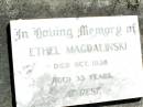 Ethel MAGDALINSKI, died Oct 1938 aged 33 years; Lockrose Green Pastures Lutheran Cemetery, Laidley Shire 