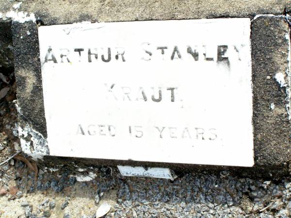 Arthur Stanley KRAUT, aged 13 years;  | Lockrose Green Pastures Lutheran Cemetery, Laidley Shire  | 