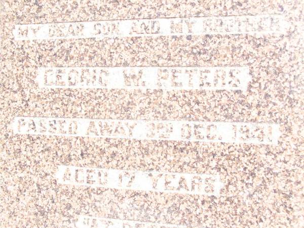 Cedric W. PETERS, son brother,  | died 3 Dec 1941 aged 17 years;  | Lockrose Green Pastures Lutheran Cemetery, Laidley Shire  | 