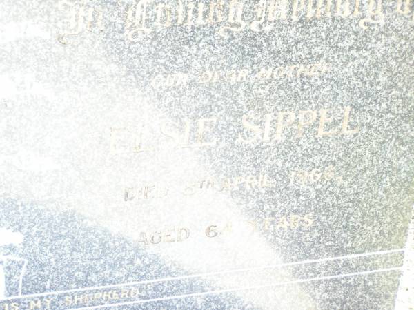 Elsie SIPPEL, mother,  | died 8 April 1966 aged 64 years;  | Lockrose Green Pastures Lutheran Cemetery, Laidley Shire  | 