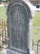 
William KIRK died 23 Oct 1881 aged 71 years;
wife Isabella died 28 Feb 1888 aged 68 years;
Logan Village Cemetery, Beaudesert
