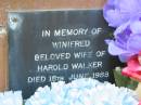 
Winifred wife of Harold WALKER died 18 June 1988;
Logan Village Cemetery, Beaudesert
