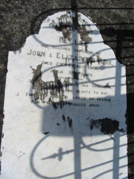 Nellie daughter of John and Elizabeth KIRK died 22 August 1907 aged 18 years;  | Logan Village Cemetery, Beaudesert  | 