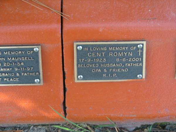 Cent ROMYN, 17-9-1923 - 8-6-2001, husband father opa,  | Logan Village Cemetery, Beaudesert  | 