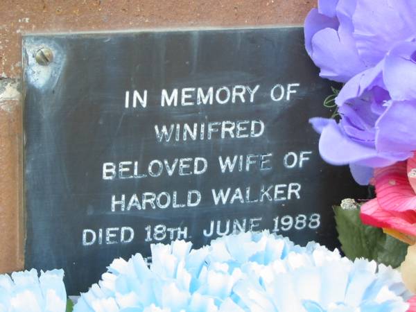 Winifred wife of Harold WALKER died 18 June 1988;  | Logan Village Cemetery, Beaudesert  | 