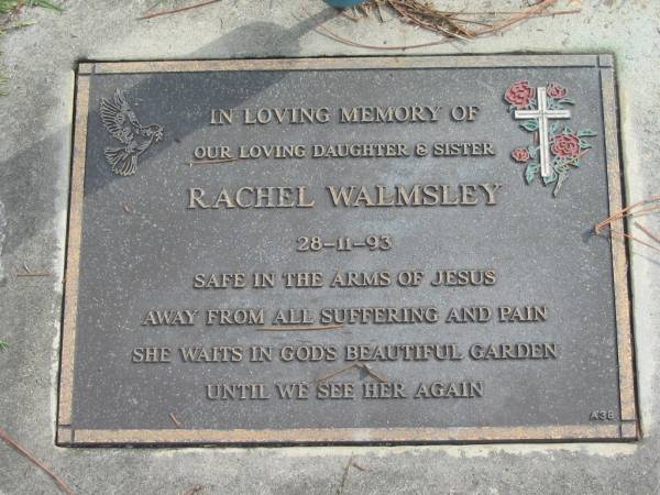 Rachel WALMSLEY,  | died 28-11-83,  | daughter sister;  | Logan Village Cemetery, Beaudesert Shire  | 