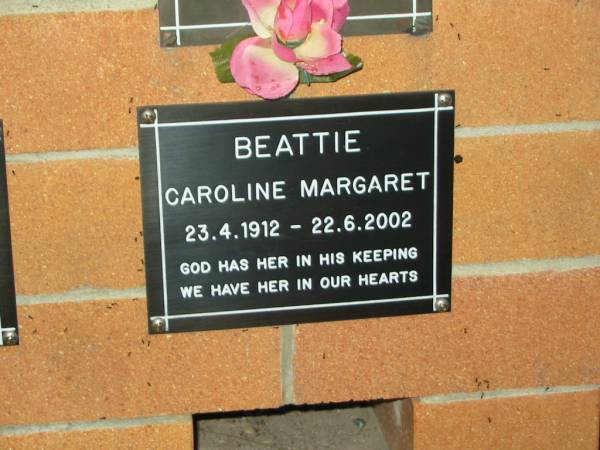 Caroline Margaret BEATTIE,  | 23-4-1912 - 22-6-2002;  | Lower Coomera cemetery, Gold Coast  | 