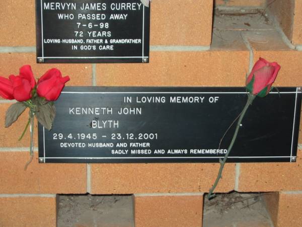 Kenneth John BLYTH,  | 29-4-1945 - 23-12-2001,  | husband father;  | Lower Coomera cemetery, Gold Coast  | 
