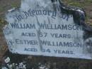 
William Williamson,
aged 57 years;
Esther Williamson,
aged 94 years;
George Amos DAY,
died 6 Dec 1964 aged 87 years;
Lower Coomera cemetery, Gold Coast
