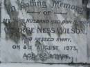 
George Ness WILSON,
husband father,
died 8 Aug 1873 aged 62 years;
Lower Coomera cemetery, Gold Coast
