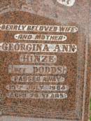 
August Carl Friederich HINZE,
husband father,
died 1 July 1949 aged 69 years;
Georgina Ann HINZE (nee DODDS),
wife mother,
died 19 July 1964 aged 79 years;
Lower Coomera cemetery, Gold Coast
