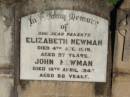 
parents;
Elizabeth NEWMAN,
died 4 Aug 1919 aged 57 years;
John NEWMAN,
died 19 April 1948? aged 88 years;
St Michaels Catholic Cemetery, Lowood, Esk Shire
