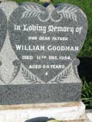 
Hilda GOODMAN, wife mother,
died 7 Jan 1943 aged 67 years;
William GOODMAN, father,
died 11 Dec 1954 aged 89 years;
St Michaels Catholic Cemetery, Lowood, Esk Shire
