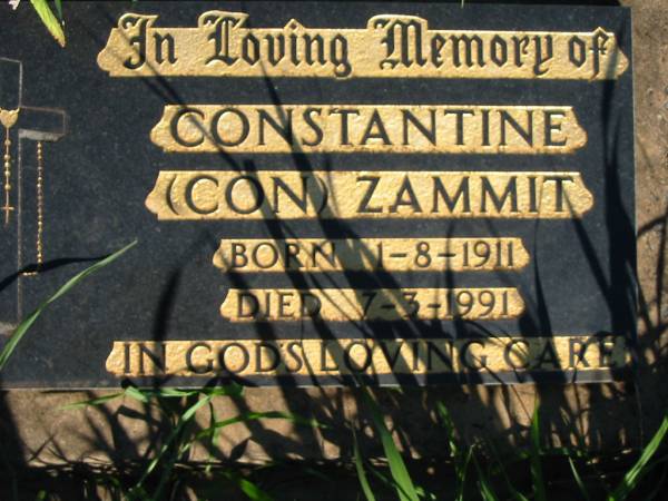 Constantine (Con) ZAMMIT,  | born 1-8-1911 died 7-3-1991;  | St Michael's Catholic Cemetery, Lowood, Esk Shire  | 