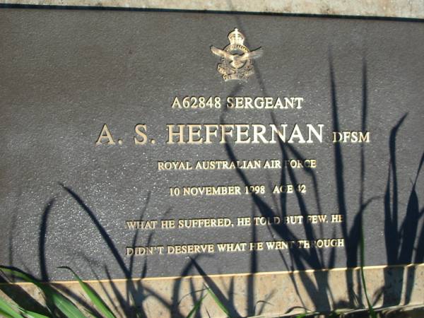 A.S. HEFFERNAN,  | 10 Nov 1998 aged 42;  | St Michael's Catholic Cemetery, Lowood, Esk Shire  | 