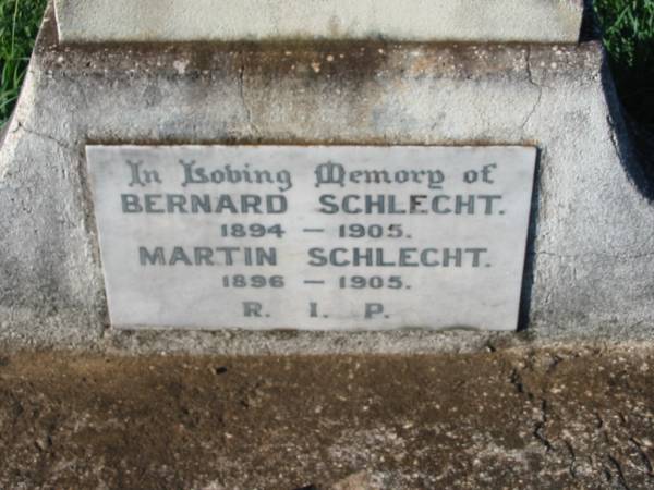 Bernard SCHLECHT, 1894 - 1905;  | Martin SCHLECHT, 1896 - 1905;  | St Michael's Catholic Cemetery, Lowood, Esk Shire  | 