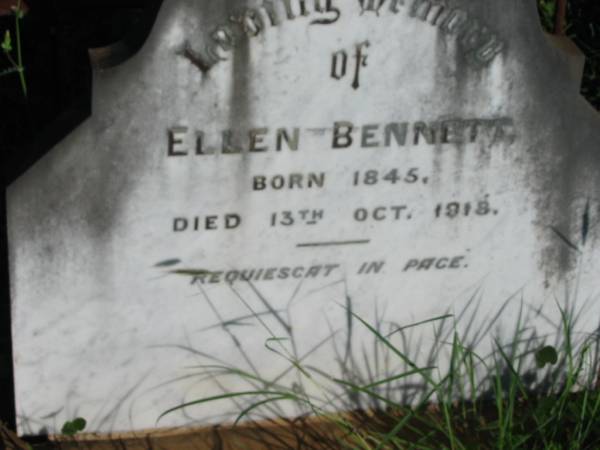 Ellen BENNETT,  | born 1845 died 13 Oct 1918;  | St Michael's Catholic Cemetery, Lowood, Esk Shire  | 