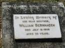 
William BERNHAGEN
18 Jul 1955, aged 70
Lowood General Cemetery

