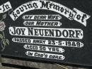 
Joy NEUENDORF
d: 23 May 1989, aged 50
Lowood General Cemetery

