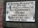 
Alicia Margaret ZILLMAN (nee COATES)
16 Oct 1975, aged 62
Lowood General Cemetery

