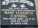 
Mary Elizabeth CANNING
24 Jun 1995, aged 82
Lowood General Cemetery

