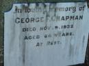 
George F CHAPMAN
d: 9 Nov 1932, aged 64
Lowood General Cemetery

